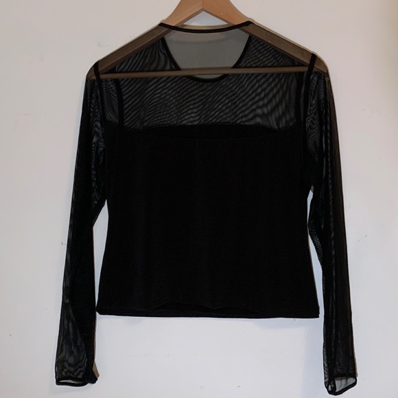 Trendy Black Mesh Long Sleeve Top- Size S - Picture 4 of 8